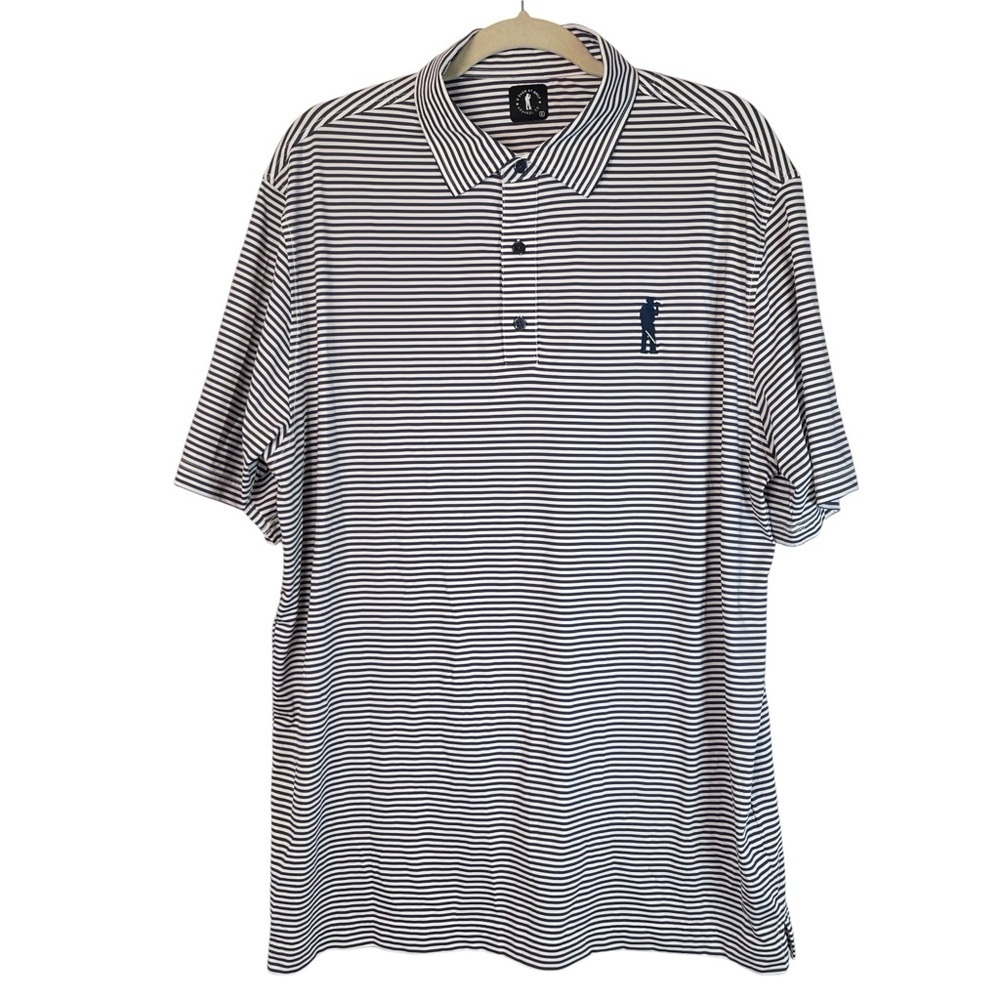 U Suck At Golf Polo Shirt Mens size XL Blue Striped Short Sleeve Preppy Office